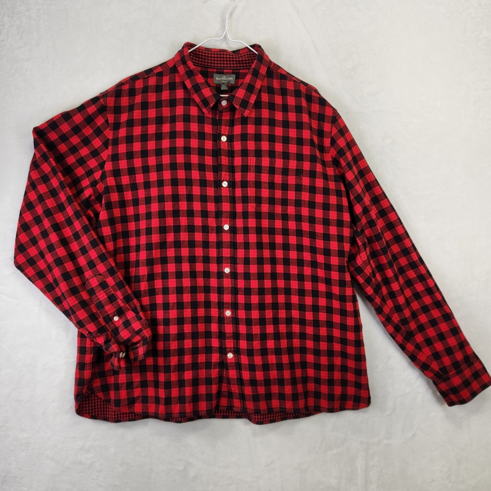 Bean Signature Men Red Black Buffalo Plaid Flannel Shirt‎ XXL Slim Fit Long Slv